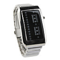 LED Bule-Light Digit Mens Stainless Steel Wrist Watch with Weekday Display