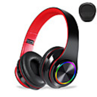 LED Colorful Breathing Lights Portable Folding Built-in FM Wireless Bluetooth Game Headphones With MIC Support TF Card Mp3 Player-(with Travel Protective Carrying Storage Bag)