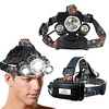 led headlamp,  Zoomable Super Bright Headlight 5000 lumen 3 led 4 modes work headlight,  18650 rechargeable flashlight head lights for camping hiking running fishing (black2 batteries)