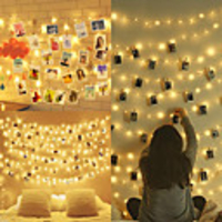 LED Photo Clip Light Chains for Room 100 LED 10 m Picture Frame Decoration for Indoor Home Christmas Wedding Bedroom (With 50 Wooden Pegs 20 Nails)