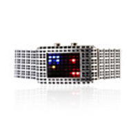 LED Purple Green Red Blue Light Stainless Steel Wrist Watch Black