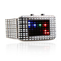 LED Purple Green Red Blue Light Stainless Steel Wrist Watch White