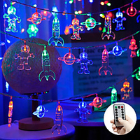 LED String Lights 3M 20LEDs Space Astronaut Fairy String Lights USB or Battery Operated with Remote Control 8 Mode Waterproof Rocket Planet LED String Light Kid