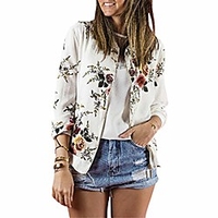 leepus women floral print bomber jacket long sleeves zipper front baseball jacket casual coats white miniinthebox