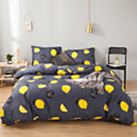 Lemon Fruit Print Gray 3 Pieces Bedding Set Duvet Cover Set Modern Comforter Cover Ultra Soft Hypoallergenic Microfiber and Easy Care(Include 1 Duvet Cover and 1 or2 Pillowcases)