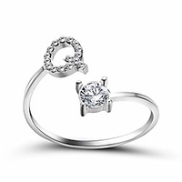 letter initial alphabet knuckle rings a-z silver crystal adjustable ring for women girls (q)