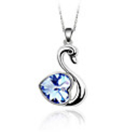 Light Blue Shining Crystal And Platinum Plated Alloy Swan Shaped Pendant Necklace