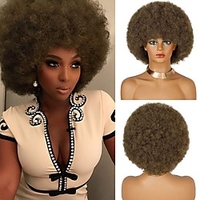 Light Brown Afro Wig for Black Women Puffy Light Brown Afro Wigs 70s Large Bouncy and Soft Natural Looking Wig Short Afro Kinky Curly Synthetic Wig (Brown) miniinthebox