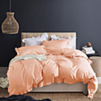 Light Pink 3-Piece Duvet Cover Set Hotel Bedding Sets Comforter Cover with Soft Lightweight Microfiber and Lotus Leaf Edge Decoration(Include 1 Duvet Cover and 1or 2 Pillowcases)