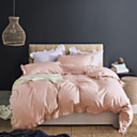 Light Pink 3-Piece Duvet Cover Set Hotel Bedding Sets Comforter Cover with Soft Lightweight Microfiber and Lotus Leaf Edge Decoration(Include 1 Duvet Cover and 1or 2 Pillowcases)