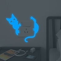 Light Switch Stickers - Cartoon Mouse Cat Blue Green Pink Luminous Wall Stickers Switch Wall Decal Glow In The Dark Cat Room Decor Kitchen Sticker Baby Room Wall Decorations miniinthebox