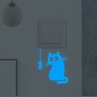 Light Switch Stickers Cartoon Little Fish kitty Blue Green Pink Luminous Wall Stickers Switch Wall Decal Glow In The Dark Cat Room Decor Kitchen Sticker Baby Room Wall Decorations miniinthebox