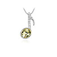 Light Yellow Shining Crystal And Platinum Plated Alloy Music Note Shaped Pendant Necklace