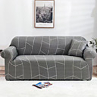 Line Print 1-Piece Sofa Cover Couch Cover Furniture Protector Soft Stretch Slipcover Spandex Jacquard Fabric Super Fit for 1~4 Cushion Couch and L Shape Sofa, Easy to Install(1 Free Cushion Cover)