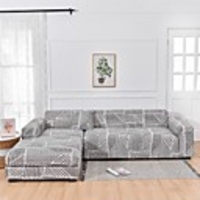 Line Print 1-Piece Sofa Cover Couch Cover Furniture Protector Soft Stretch Sofa Slipcover Spandex Jacquard Fabric Super Fit for 1~4 Cushion Couch and L Shape Sofa, Easy to Install(1 Free Cushion Cover)