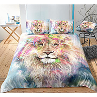lion print 3-piece duvet cover set hotel bedding sets comforter cover with soft lightweight microfiber,  include 1 duvet cover,  2 pillowcases for double/queen/king(1 pillowcase for twin/single)