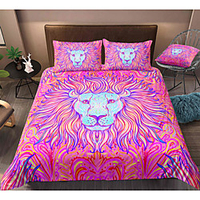 Lion Print 3-Piece Duvet Cover Set Hotel Bedding Sets Comforter Cover with Soft Lightweight Microfiber,  Include 1 Duvet Cover,  2 Pillowcases for Double/Queen/King(1 Pillowcase for Twin/Single)