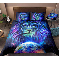 Lion Print 3-Piece Duvet Cover Set Hotel Bedding Sets Comforter Cover with Soft Lightweight Microfiber,  Include 1 Duvet Cover,  2 Pillowcases for Double/Queen/King(1 Pillowcase for Twin/Single)