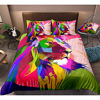 Lion Print 3-Piece Duvet Cover Set Hotel Bedding Sets Comforter Cover with Soft Lightweight Microfiber,  Include 1 Duvet Cover,  2 Pillowcases for Double/Queen/King(1 Pillowcase for Twin/Single)