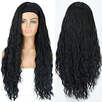 Lisi Hair Black Long Wave Wig Linked Headband Wigs Water Heat Resistant Synthetic Wigs For Black Women African American Hair No Colored Headband miniinthebox