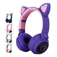 LITBest Color LED Cat Ear Headphones Bluetooth 5.0 Headset Support TF Card 3.5mm Audio Input FM Function with Mic MP3 Music Player Over Ear Foldable Party Street Fashion