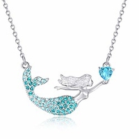 little mermaid pendant necklace for girls birthstone fairytale mermaid jewelry gifts for women teen girls daughter