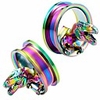 lizd tyrannosaurus flesh tunnel ear gauge stretcher plug jewelry rainbow 3d dinosaur (5/8(16mm))