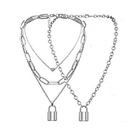lock key pendant necklace statement long chain punk multilayer choker necklace for women men (2pcs a set lock necklace)