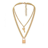 lock key pendant necklace statement long chain punk multilayer choker necklace for women men (gold tone)