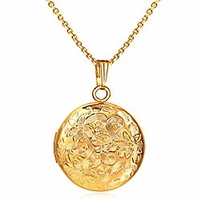 locket necklace that holds pictures flower lockets necklaces pendant 18k gold plated gifts for women girl (round gold locket)
