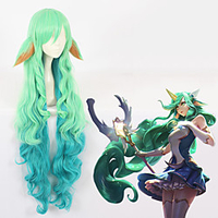 LOL KDA Soraka Cosplay Wigs All Layered Haircut 44 inch Heat Resistant Fiber Curly Green Anime Wig miniinthebox