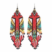 long beaded dangle earrings – boho native handmade seed bead tassel earrings for women,  bohemian large statement beaded drop fringe earrings (multicolor beaded earrings)