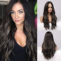 Long Brown Wig for Women and Lady Natural Synthetic Wavy Wigs Long Curly Middle Part Wigs Party Cosplay Daily Use (2pcs Free Wig Cap) miniinthebox
