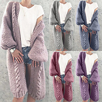 long cardigan for women solid color knit coat sweater thick warm puff sleeves plus size long sleeves jacket (xl,  purple) miniinthebox