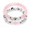 long distance couples bracelets 8mm howlite amp; natural stone beads 2 pieces,  7.5 pink