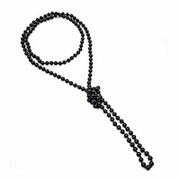 long layered pearl y necklace - boho 6mm fake pearls beaded choker layering statement necklaces (black)