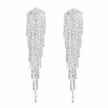 long rhinestone fringe earrings - big rhinestone metal chain tassel dangle earrings for women girls,  large bling crystal rhinestone chandelier drop earrings (long gold golden rhinestone earrings a)