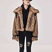 Long Sleeve Coats / Jackets Faux Fur Party / Evening Women