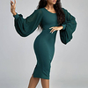 long sleeve round neck stitching chiffon lantern self-cultivation party banquet dress women