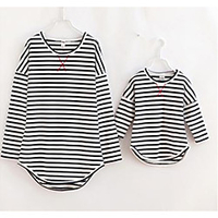 Long-sleeve Striped Round Neck Tops for Mommy and Me miniinthebox