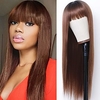 Long Straight Remy Hair Wigs Natural Black Heat Resistant Fiber Hair Full Machine Wig with Bangs Cosplay Party Wig For Fashion Women(22 Inches Natural Black Hair miniinthebox