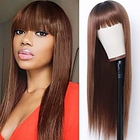 Long Straight Remy Hair Wigs Natural Black Heat Resistant Fiber Hair Full Machine Wig with Bangs Cosplay Party Wig For Fashion Women(22 Inches Natural Black Hair miniinthebox