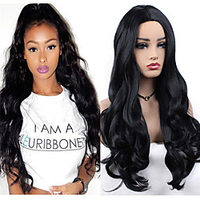 Long Wavy Black Synthetic Wigs Machine Made None Lace Wave Wig for Women Heat Resistant Replacement Hair Wigs 24 Inches C081 miniinthebox