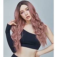 Long Wavy Ombre Brown mix Blonde Middle Part Wigs Dark Roots Wig for Women Natural Hairline Synthetic Heat Resistant Fiber Hair Wig Party Daily Use (Brown Mix Blonde Ombre) miniinthebox