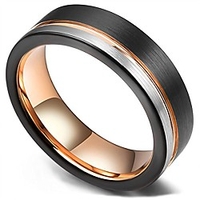 loop tungsten carbide wedding band 6mm rose gold line ring black and silver brushed comfort fit 11.5