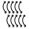 lot of 10 black titanium anodized eyebrow piercing jewelry curved barbell with ball kit eyebrow tragus lip ring 16g 16 gauge 12mm