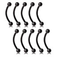 lot of 10 black titanium anodized eyebrow piercing jewelry curved barbell with ball kit eyebrow tragus lip ring 16g 16 gauge 12mm
