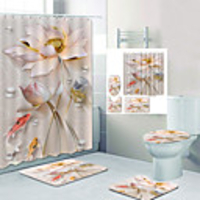 Lotus Fish Digital Printing Four-piece Set Shower Curtains and Hooks Modern Polyester Machine Made Waterproof Bathroom