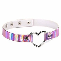 love heart choker pu leather choker necklace goth choker collar chain laser pink