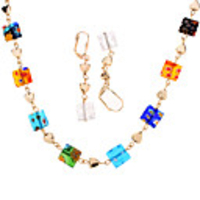 Lovely Multi-color Flower Pattern Square Shape Jewelry Set